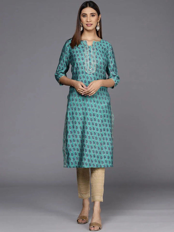 Blue Silk Blend Printed Kurta - Libas