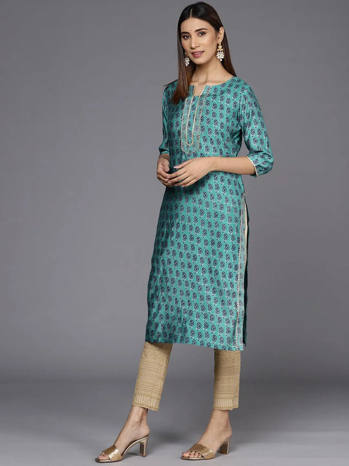 Blue Silk Blend Printed Kurta - Libas