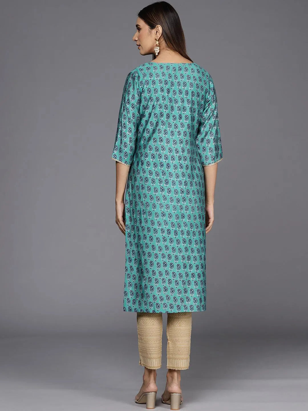 Blue Silk Blend Printed Kurta - Libas 