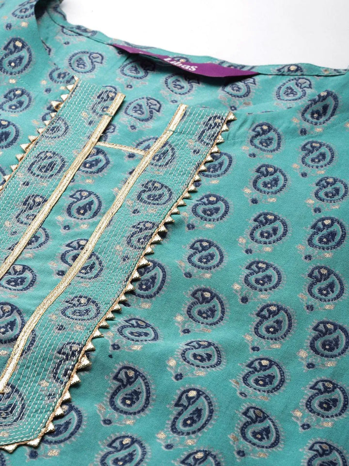 Blue Silk Blend Printed Kurta - Libas