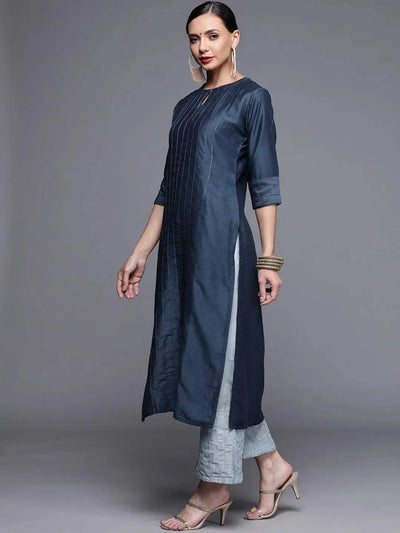 Blue Solid Chanderi Silk Kurta - Libas