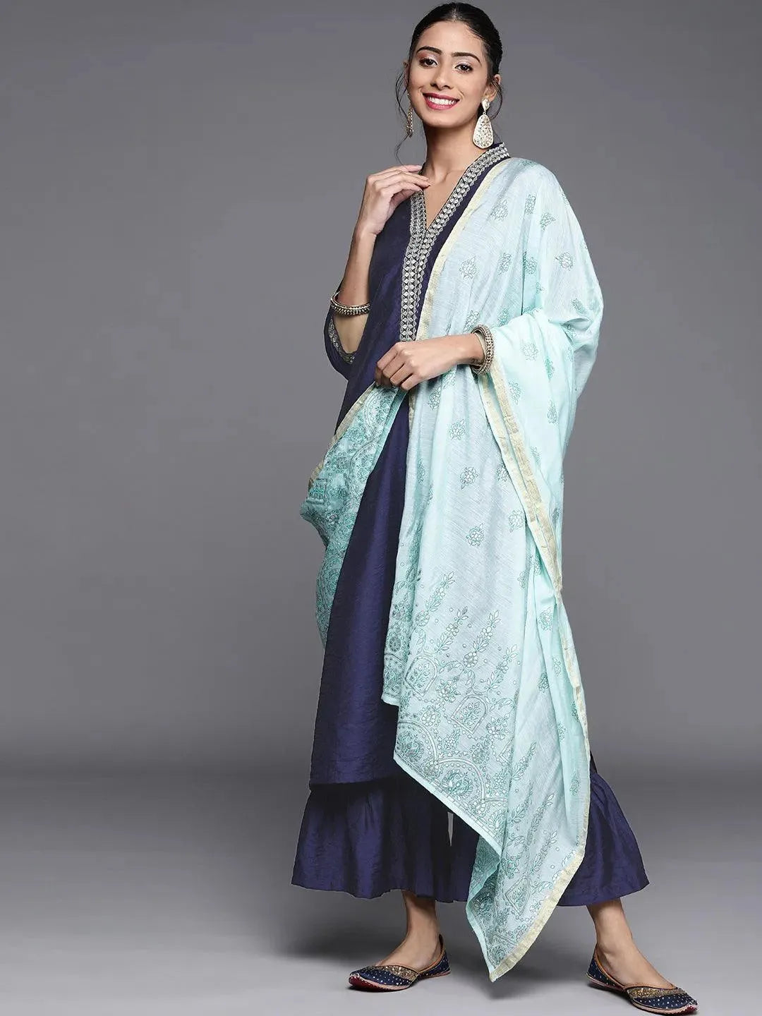 Blue Solid Chanderi Silk Suit Set - Libas