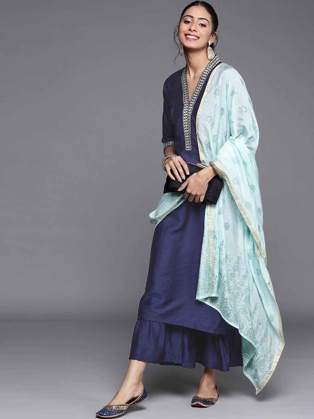 Blue Solid Chanderi Silk Suit Set - Libas