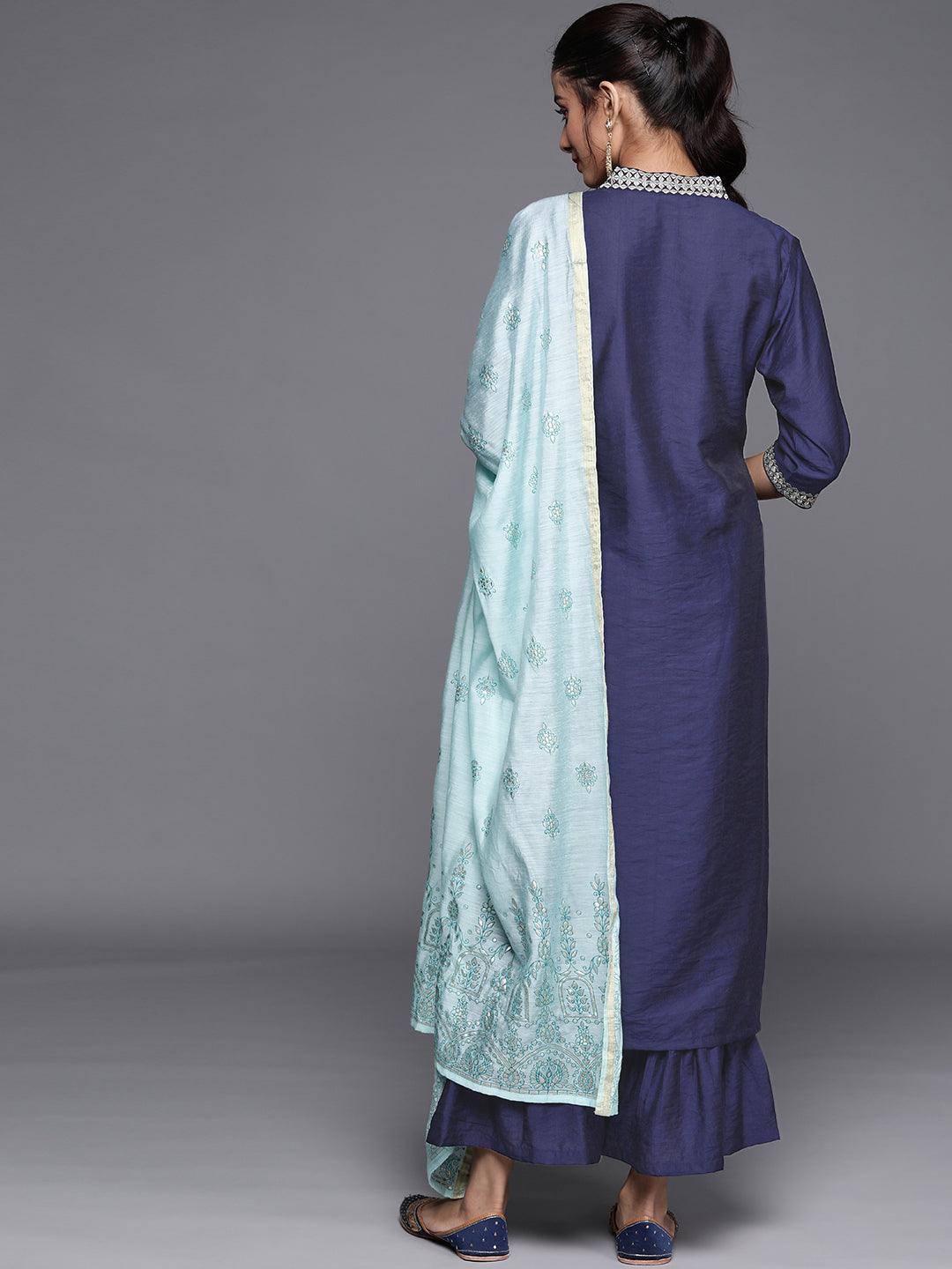 Blue Solid Chanderi Silk Suit Set - Libas