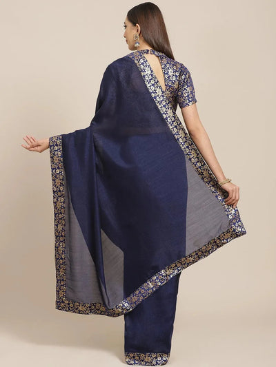 Blue Solid Chiffon Saree - Libas