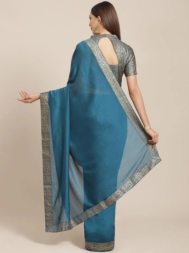 Blue Solid Chiffon Saree - Libas