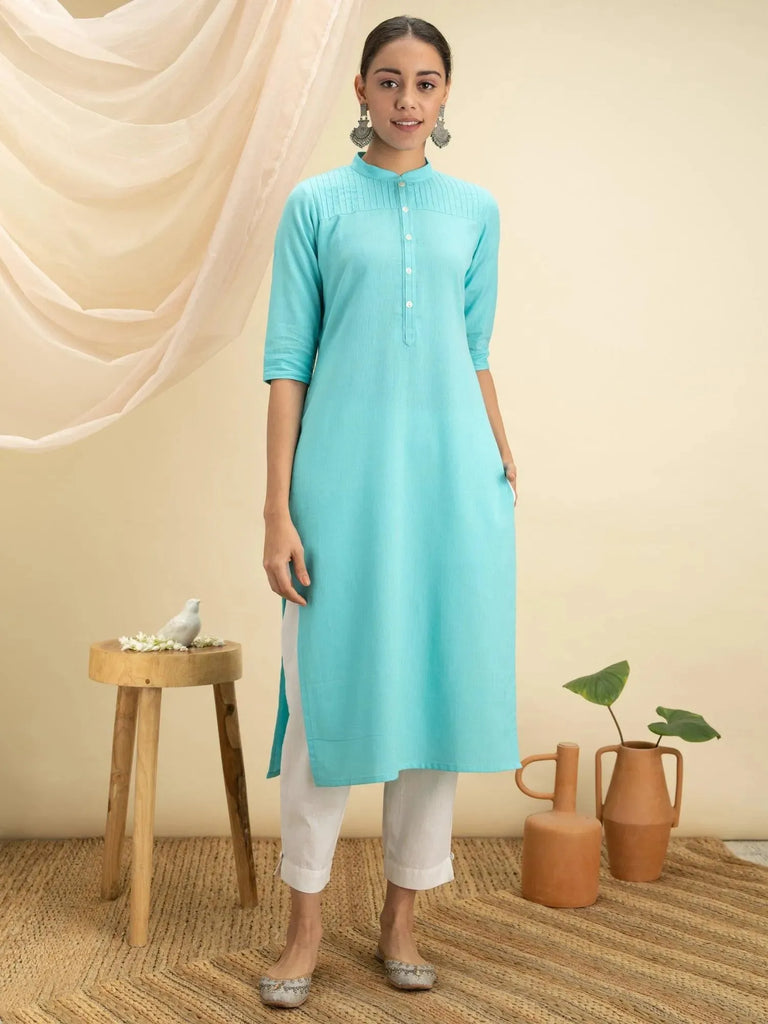 Libas Blue Solid Cotton Kurta