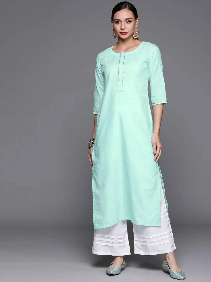 Blue Solid Cotton Kurta - Libas