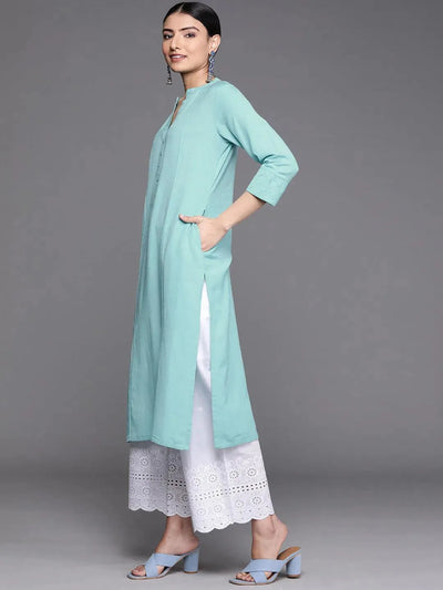 Blue Solid Cotton Kurta - Libas