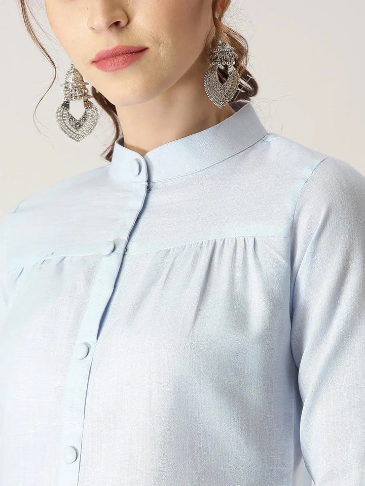 Blue Solid Cotton Kurta - Libas