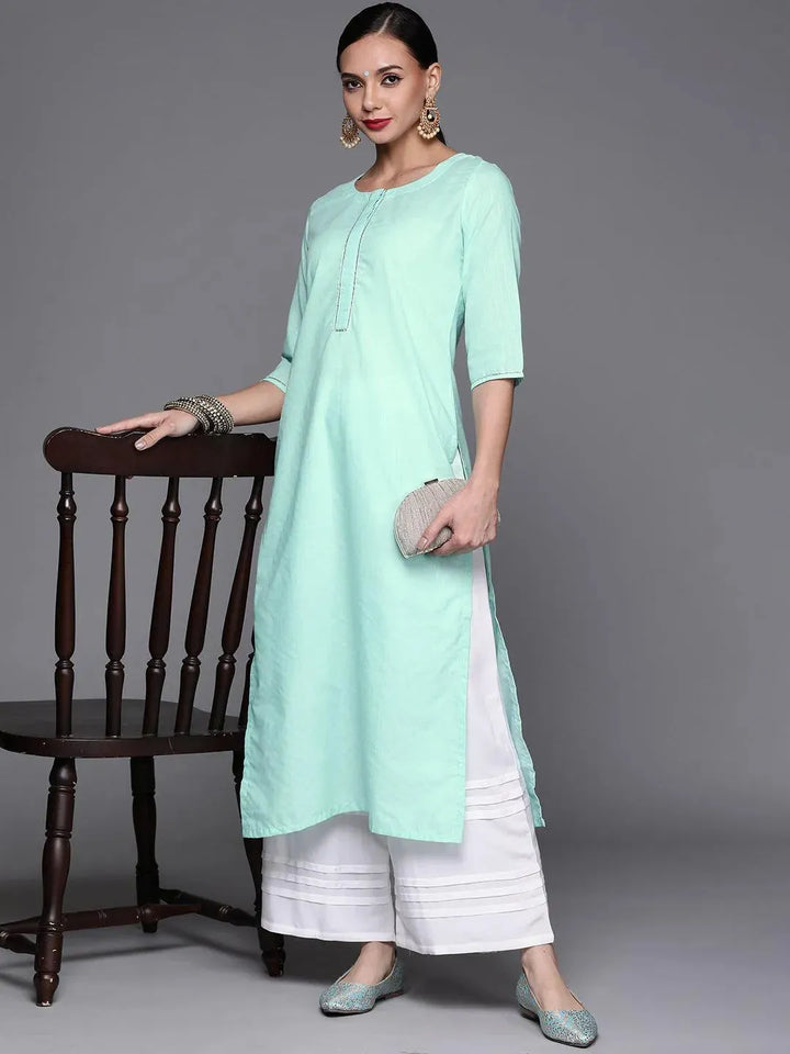 Blue Solid Cotton Kurta - Libas