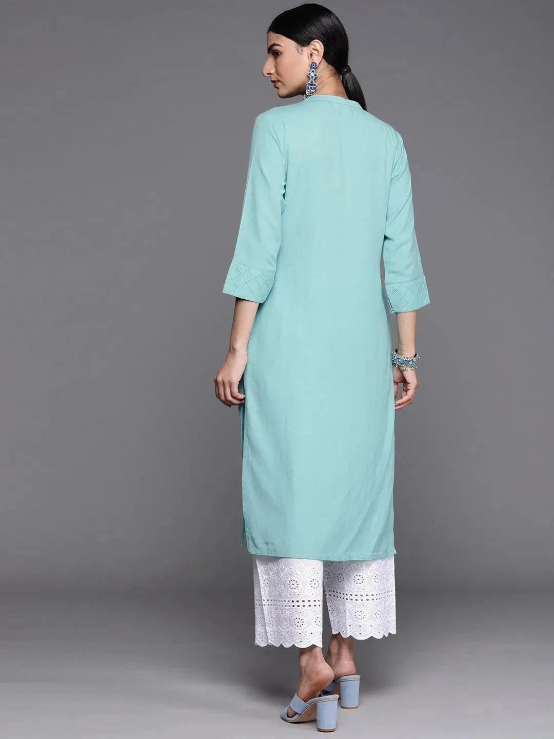 Blue Solid Cotton Kurta - Libas