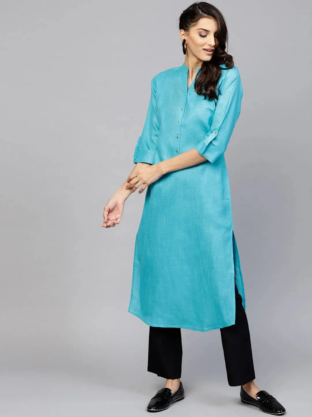 

Buy Blue Solid Cotton Kurta - 7651E-XS | Libas Ethnic Wear Online