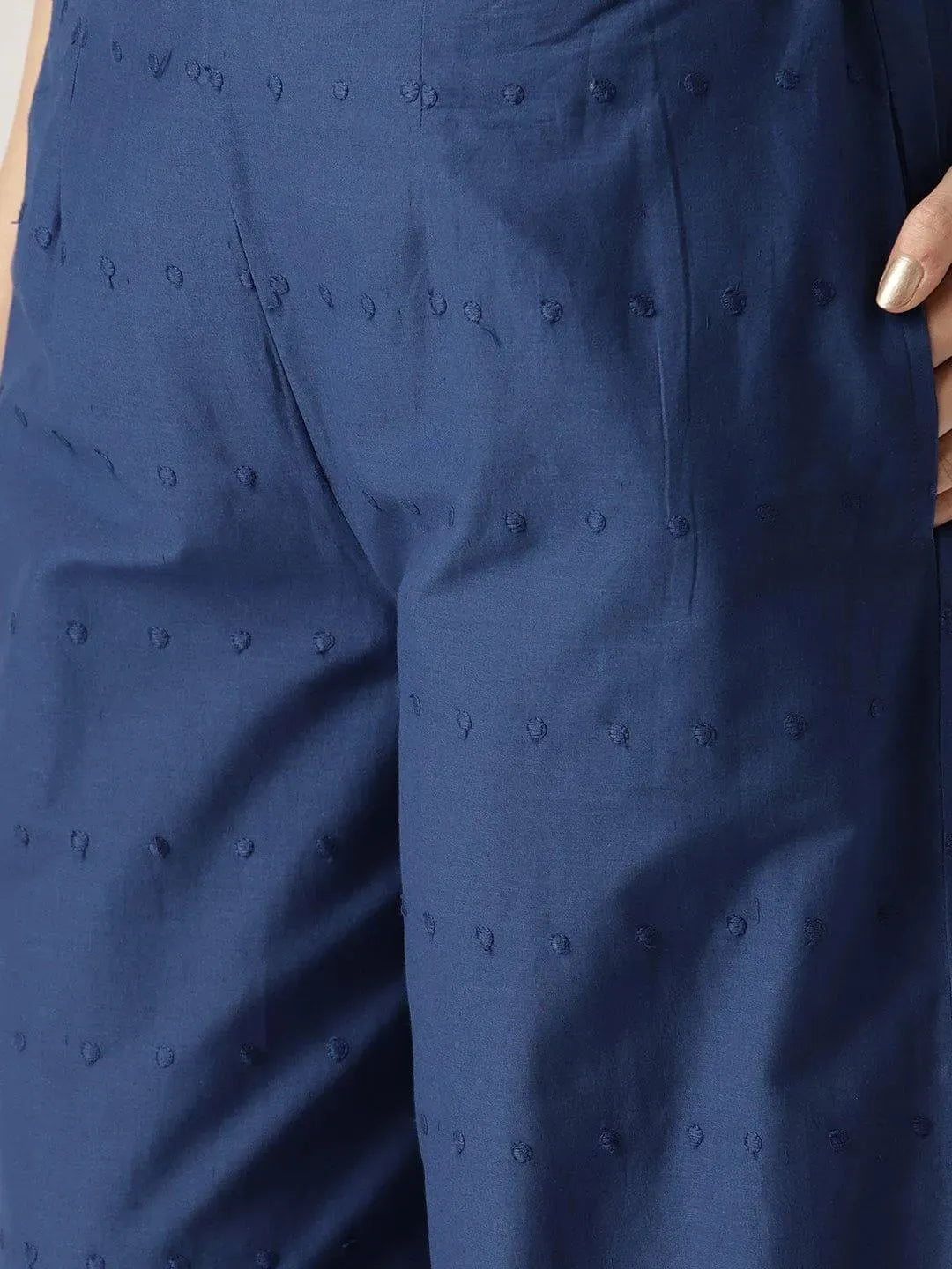 Blue Solid Cotton Palazzos - Libas 
