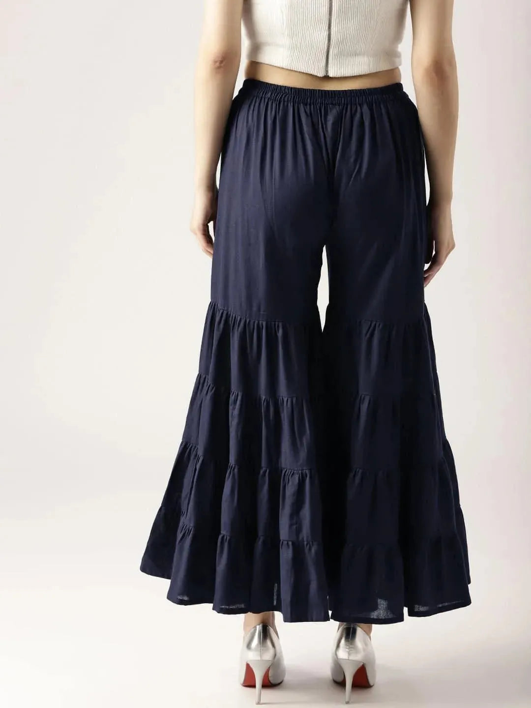 Blue Solid Cotton Sharara Pants - Libas 