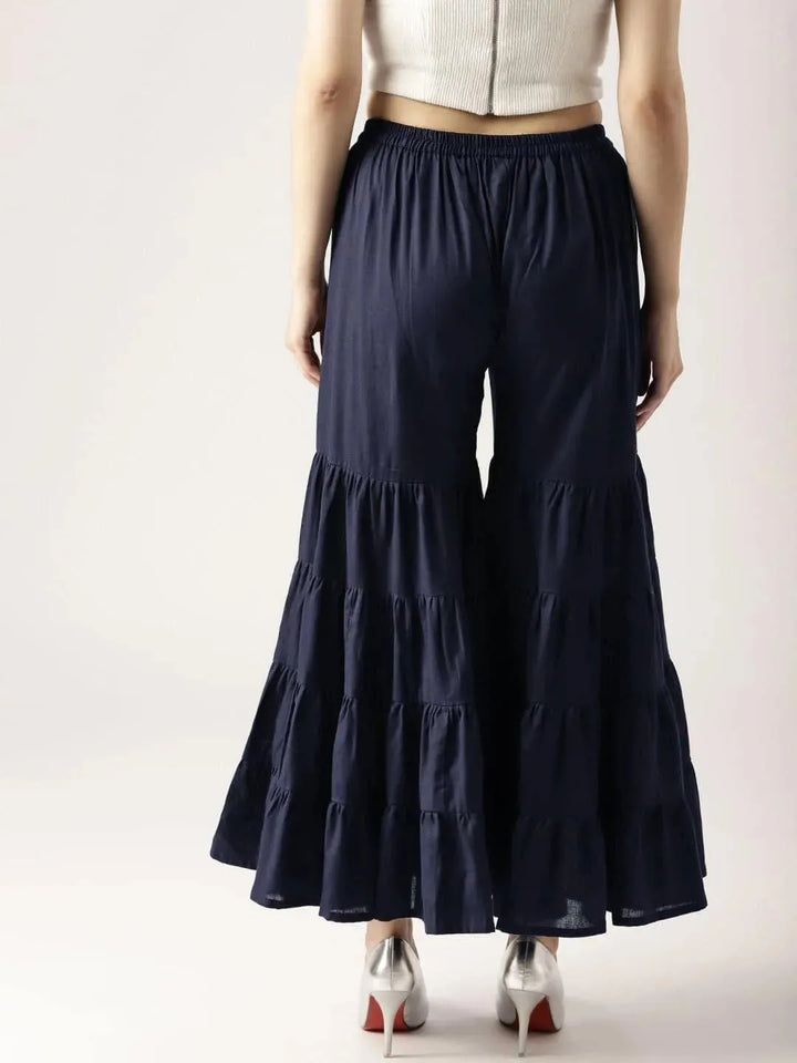 Blue Solid Cotton Sharara Pants - Libas