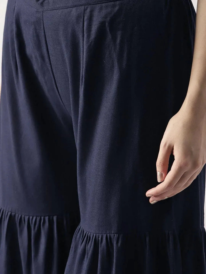 Blue Solid Cotton Sharara Pants - Libas