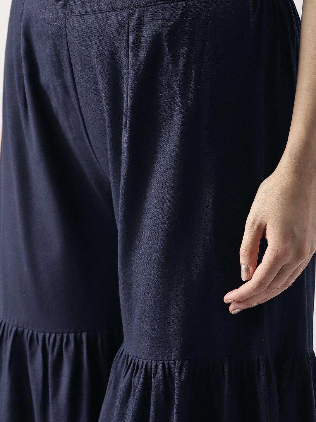 Blue Solid Cotton Sharara Pants - Libas