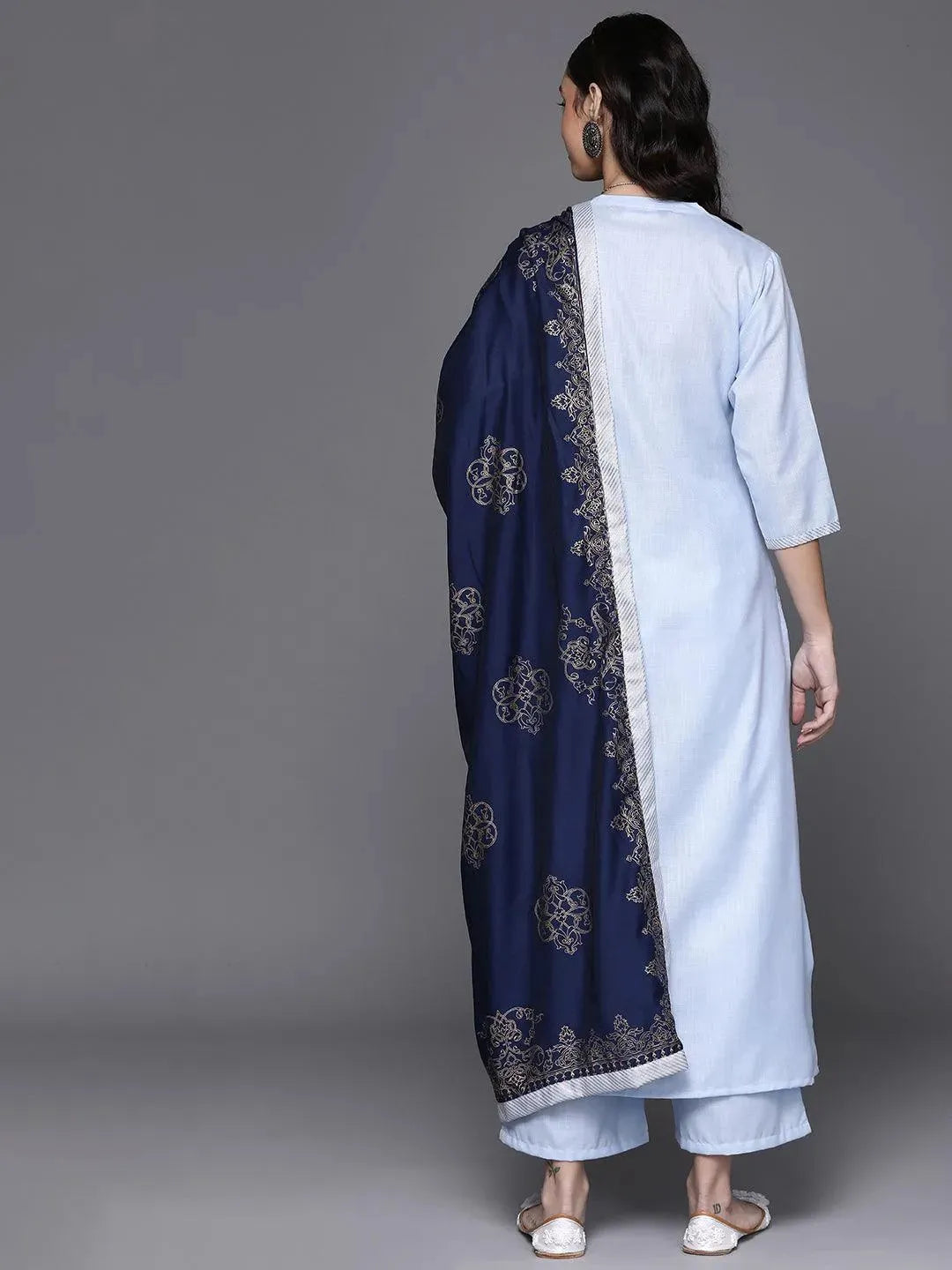 Blue Solid Cotton Suit Set - Libas 