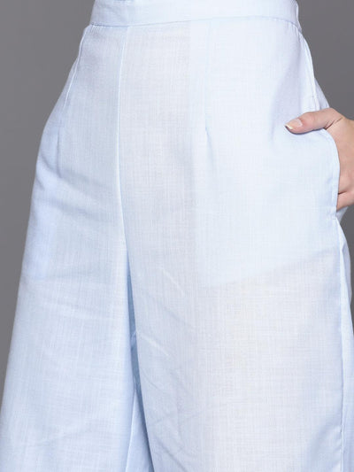 Blue Solid Cotton Suit Set - Libas