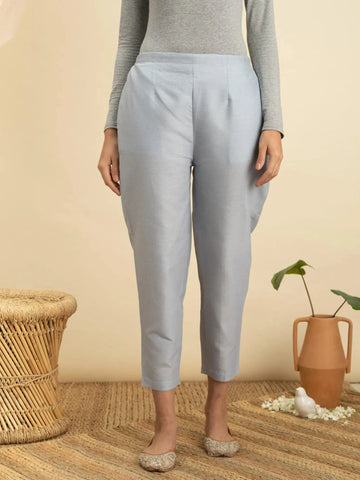 Blue Solid Cotton Trousers