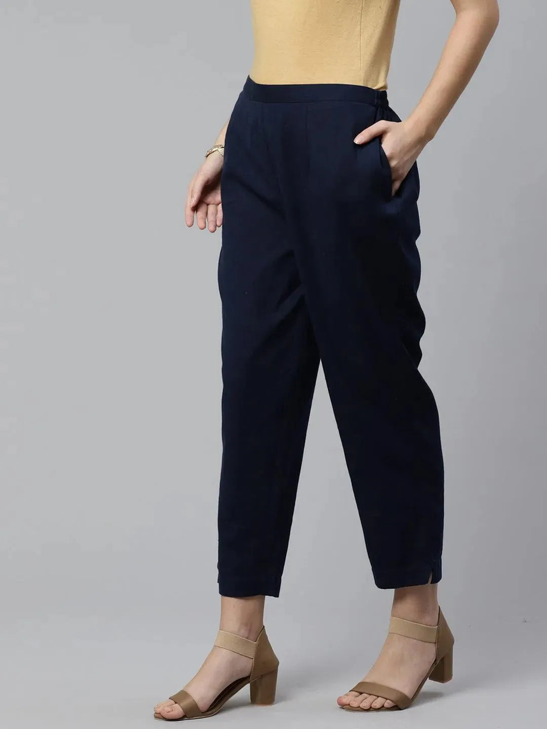 

Blue Solid Cotton Trousers
