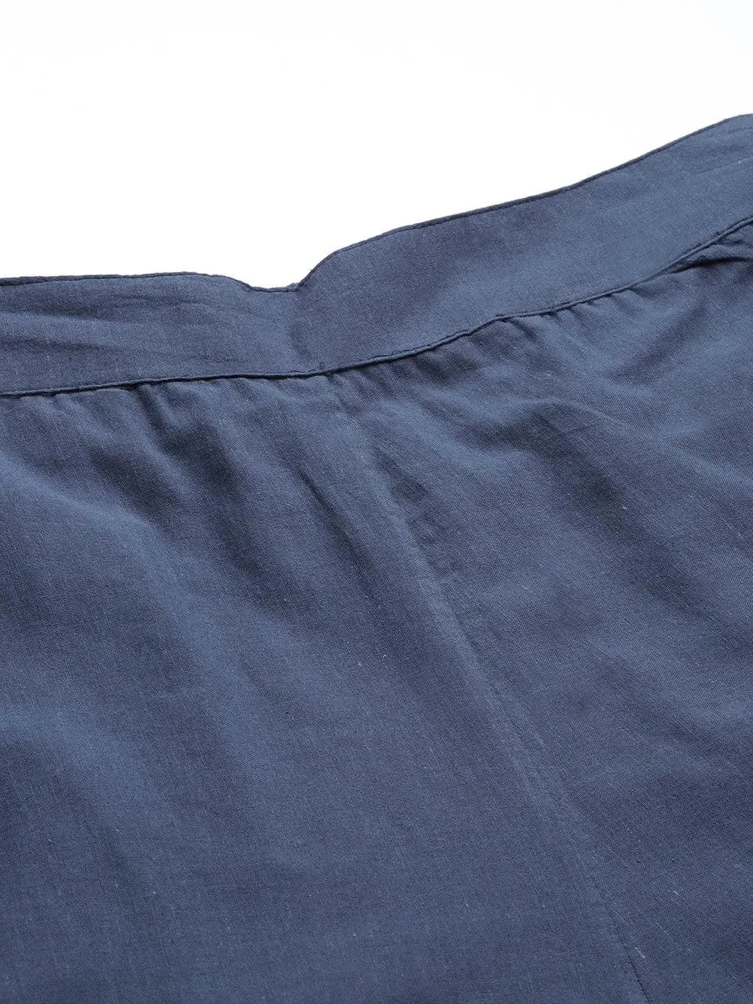 Blue Solid Cotton Trousers - Libas