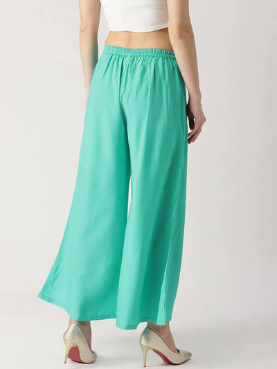 Blue Solid Crepe Palazzos - Libas