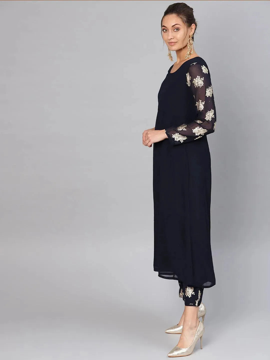 Blue Solid Georgette Suit Set - Libas 