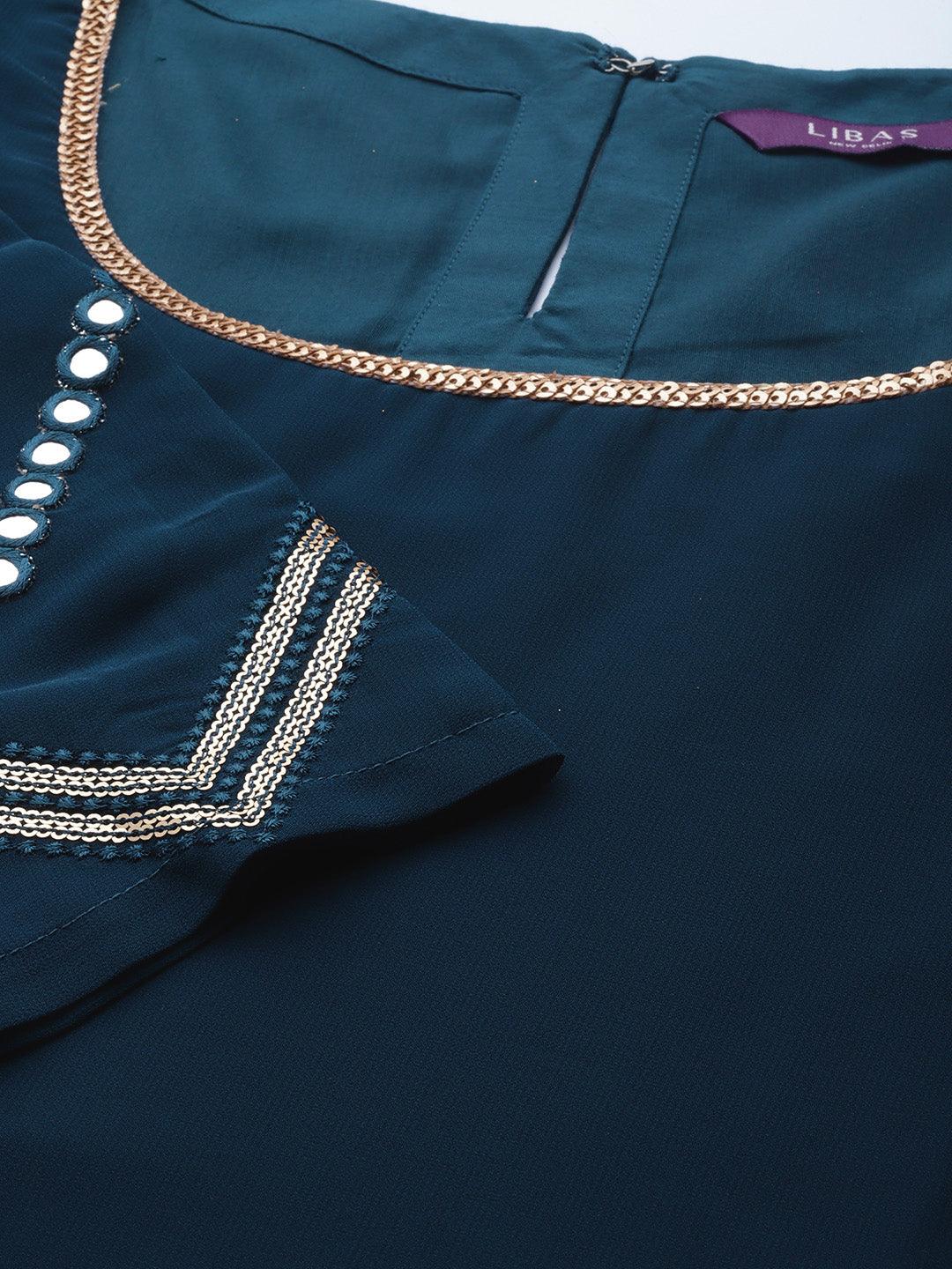 Blue Solid Poly Georgette Suit Set - Libas