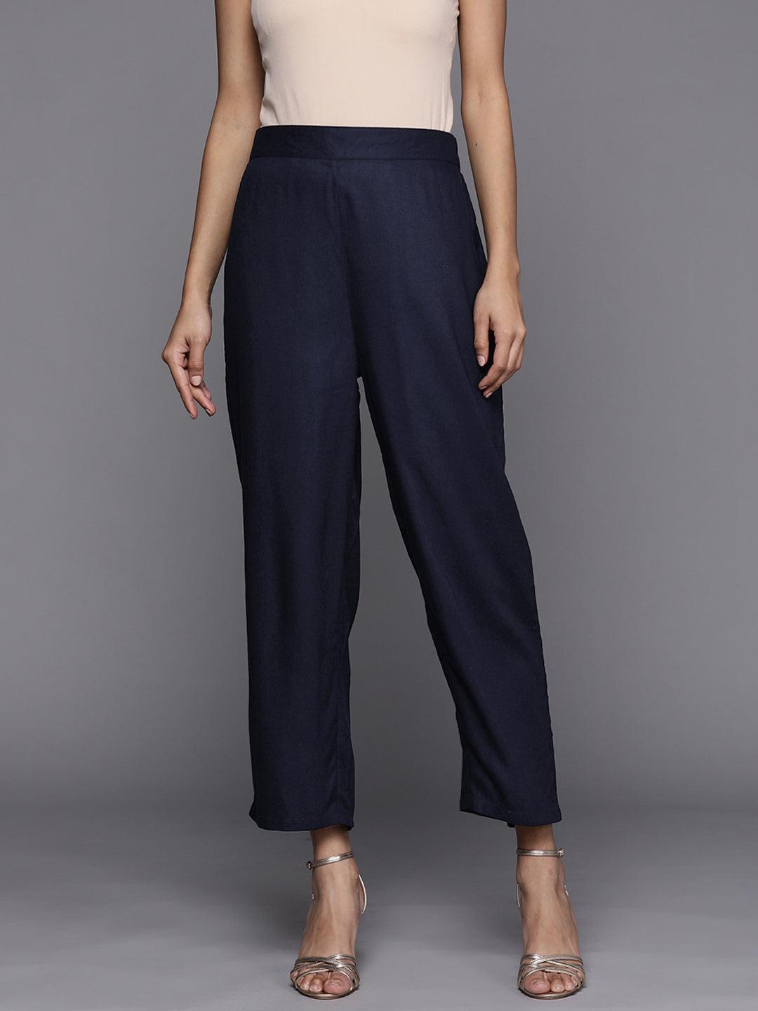 Blue Solid Pashmina Wool Trousers - Libas