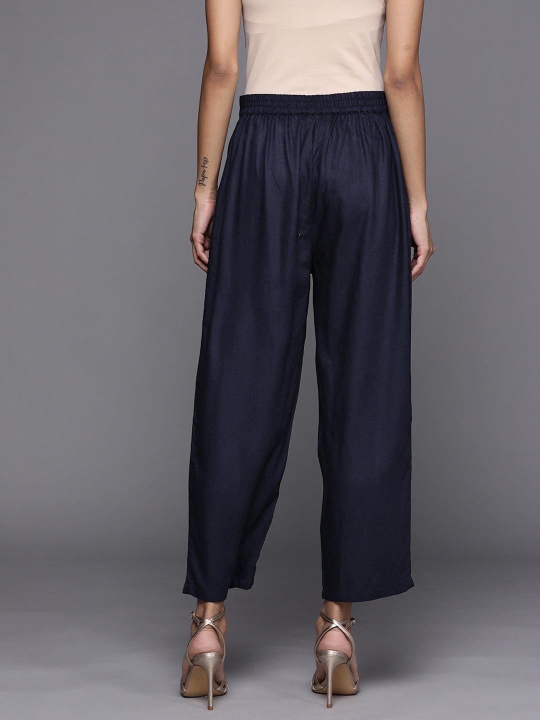 Blue Solid Pashmina Wool Trousers