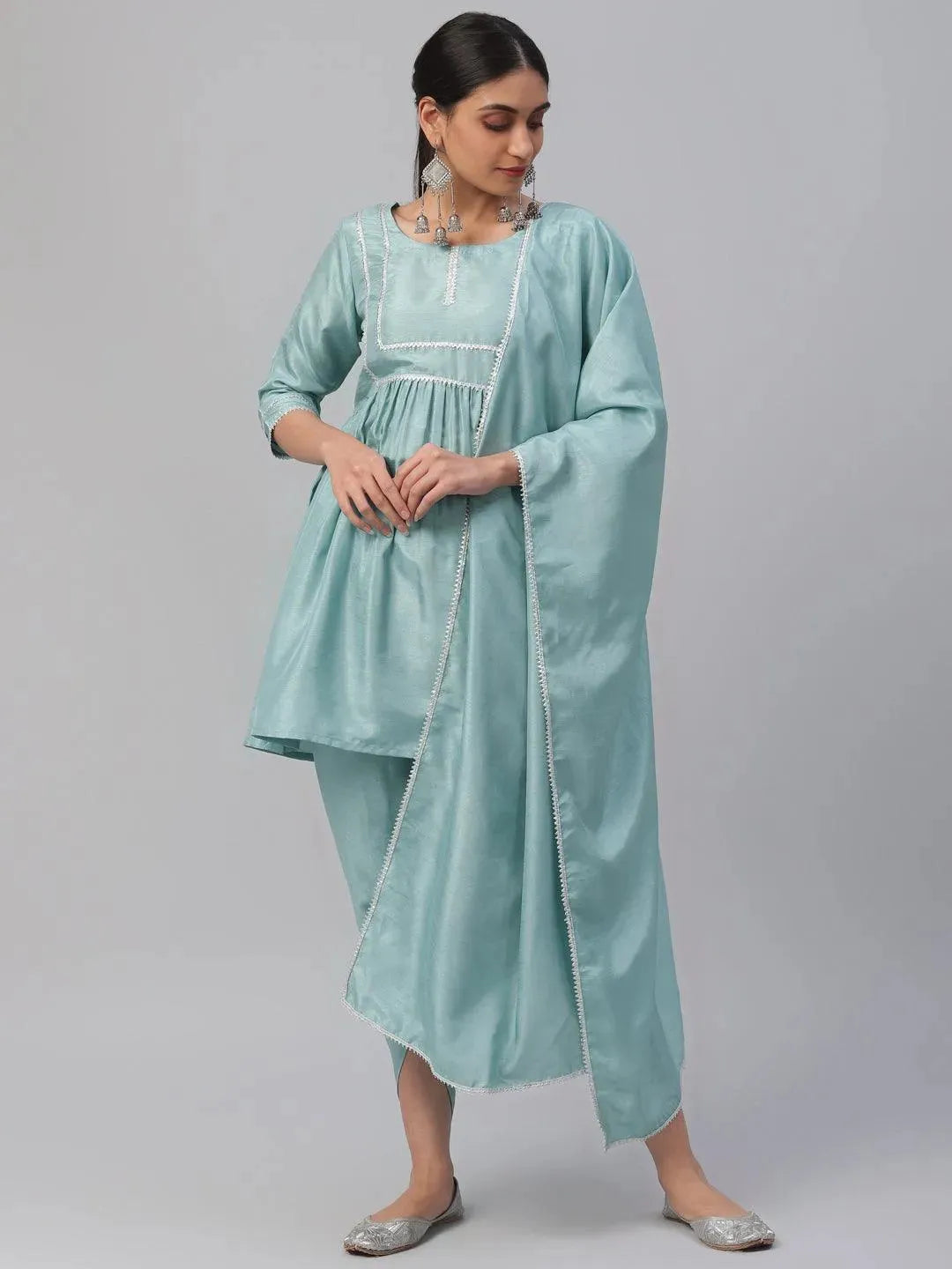 Blue Solid Polyester Suit Set - Libas