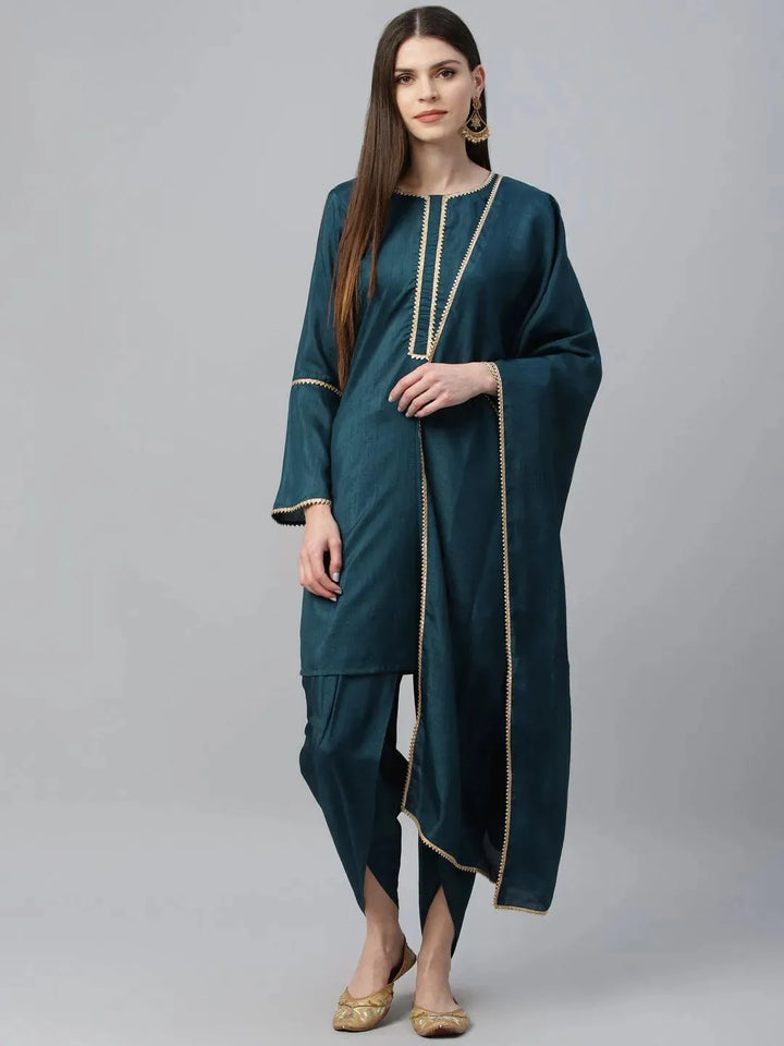 Blue Solid Polyester Suit Set - Libas