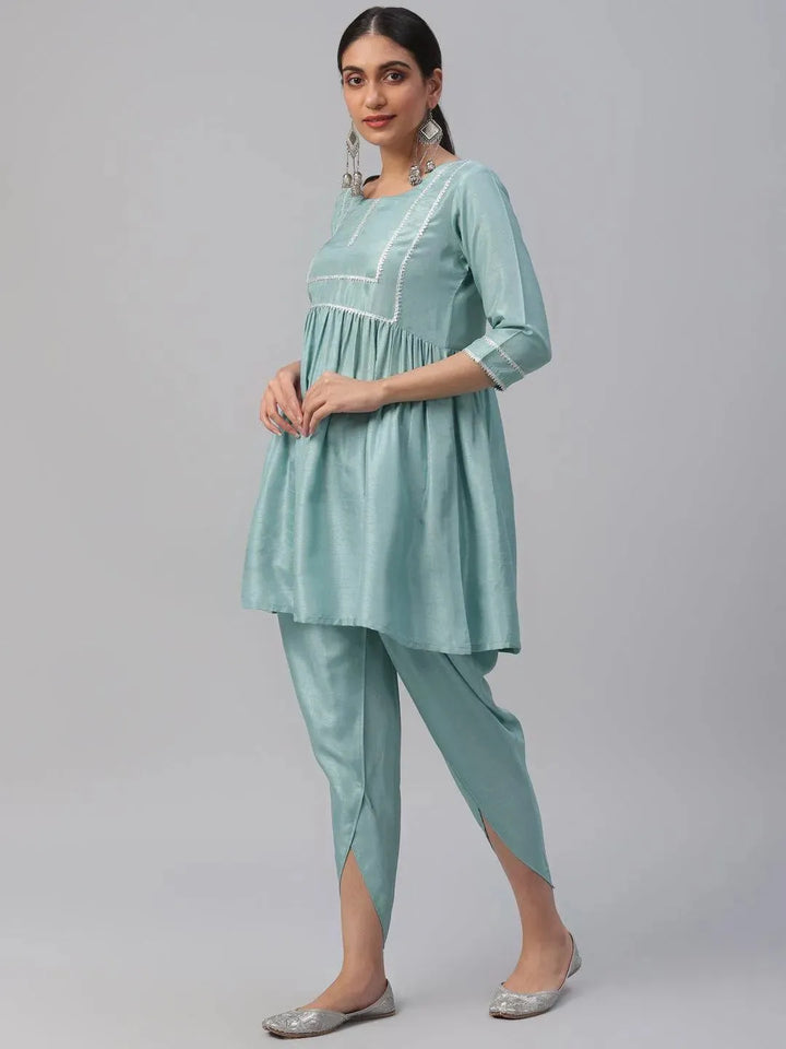 Blue Solid Polyester Suit Set - Libas