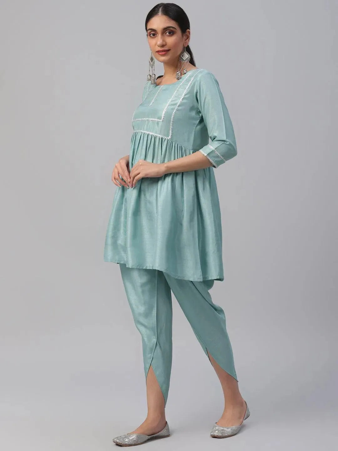 Blue Solid Polyester Suit Set - Libas