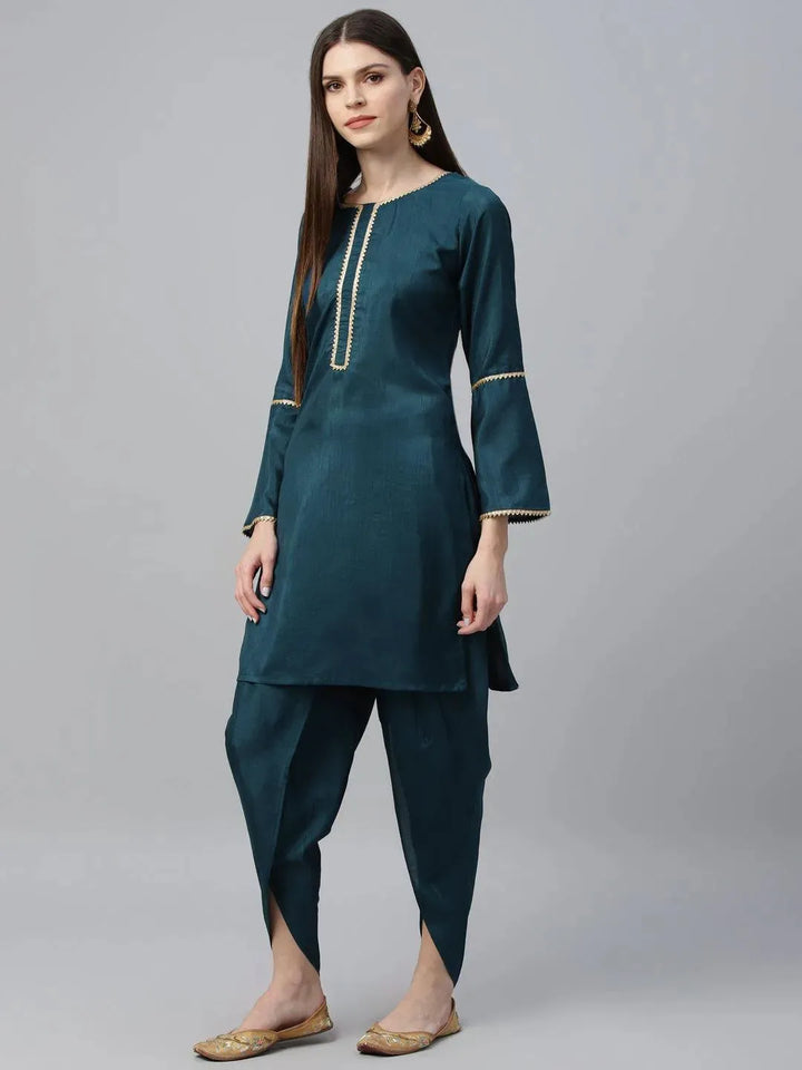 Blue Solid Polyester Suit Set - Libas