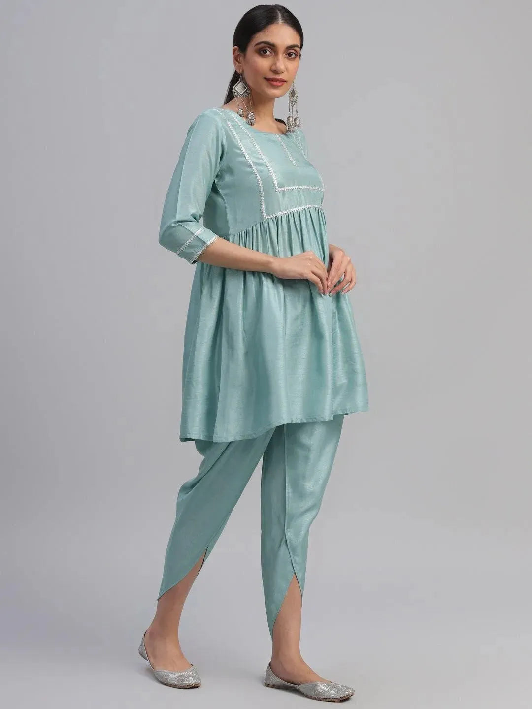 Blue Solid Polyester Suit Set - Libas