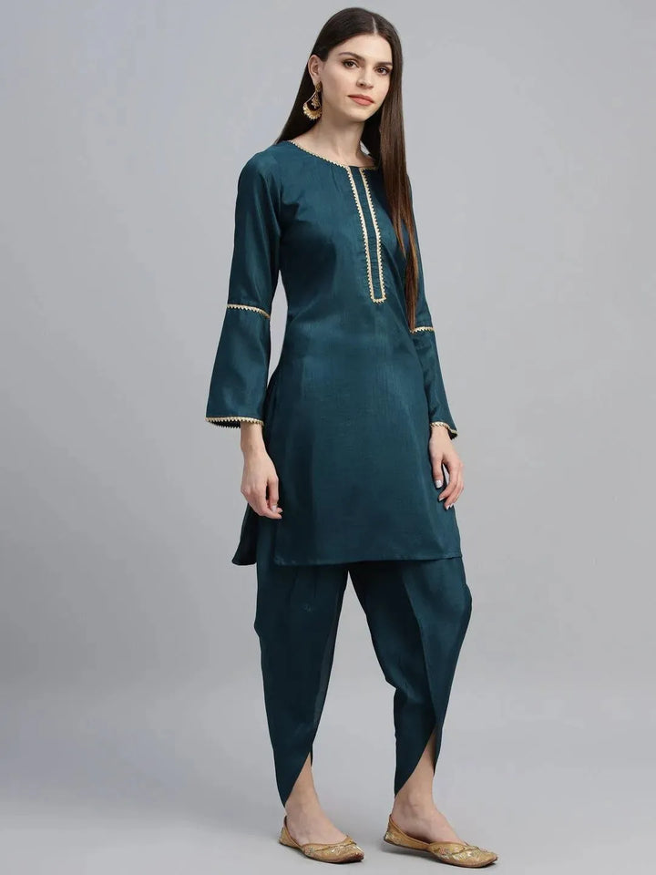 Blue Solid Polyester Suit Set - Libas