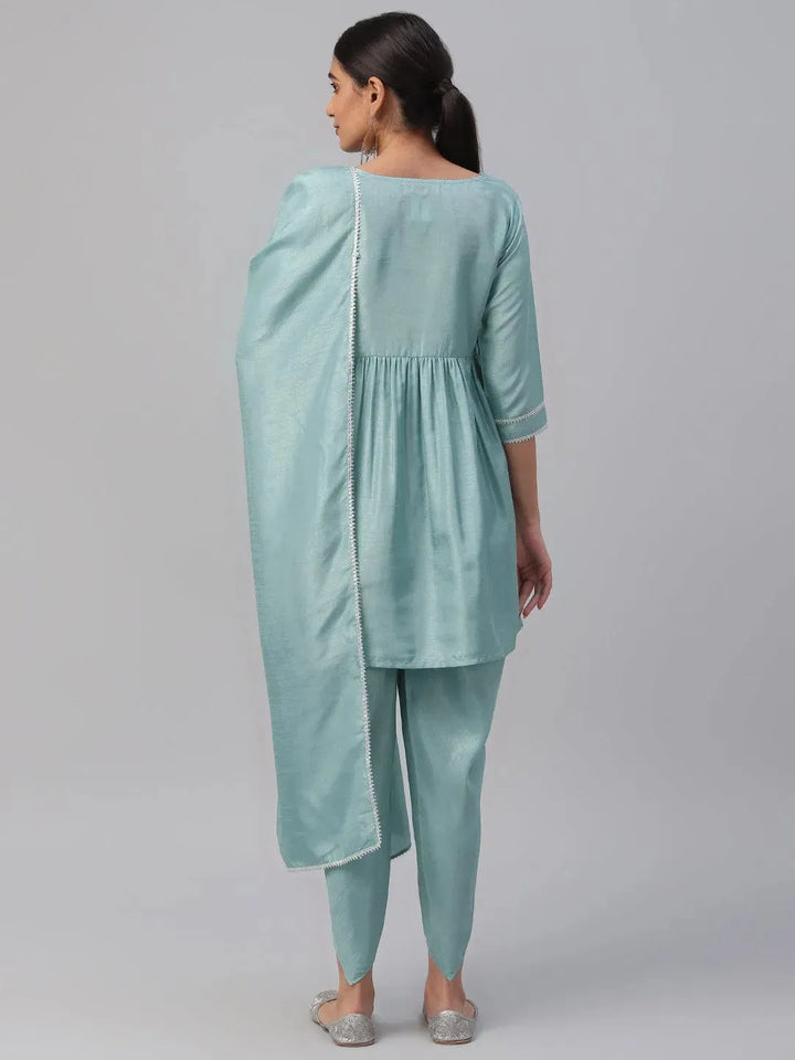 Blue Solid Polyester Suit Set - Libas
