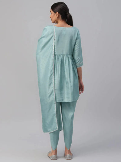 Blue Solid Polyester Suit Set - Libas