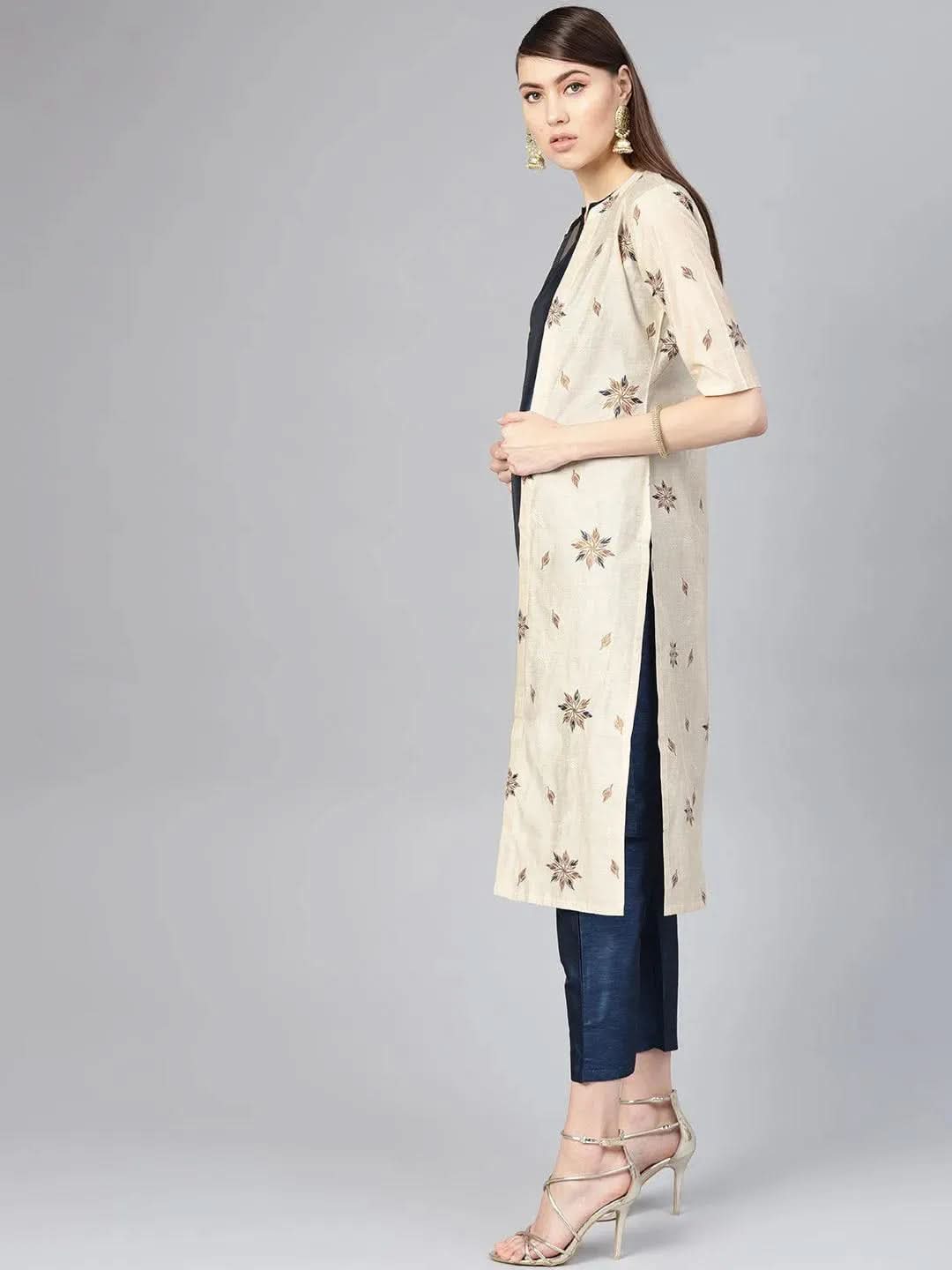 

Blue Solid Polyester Straight Kurta With Jacket