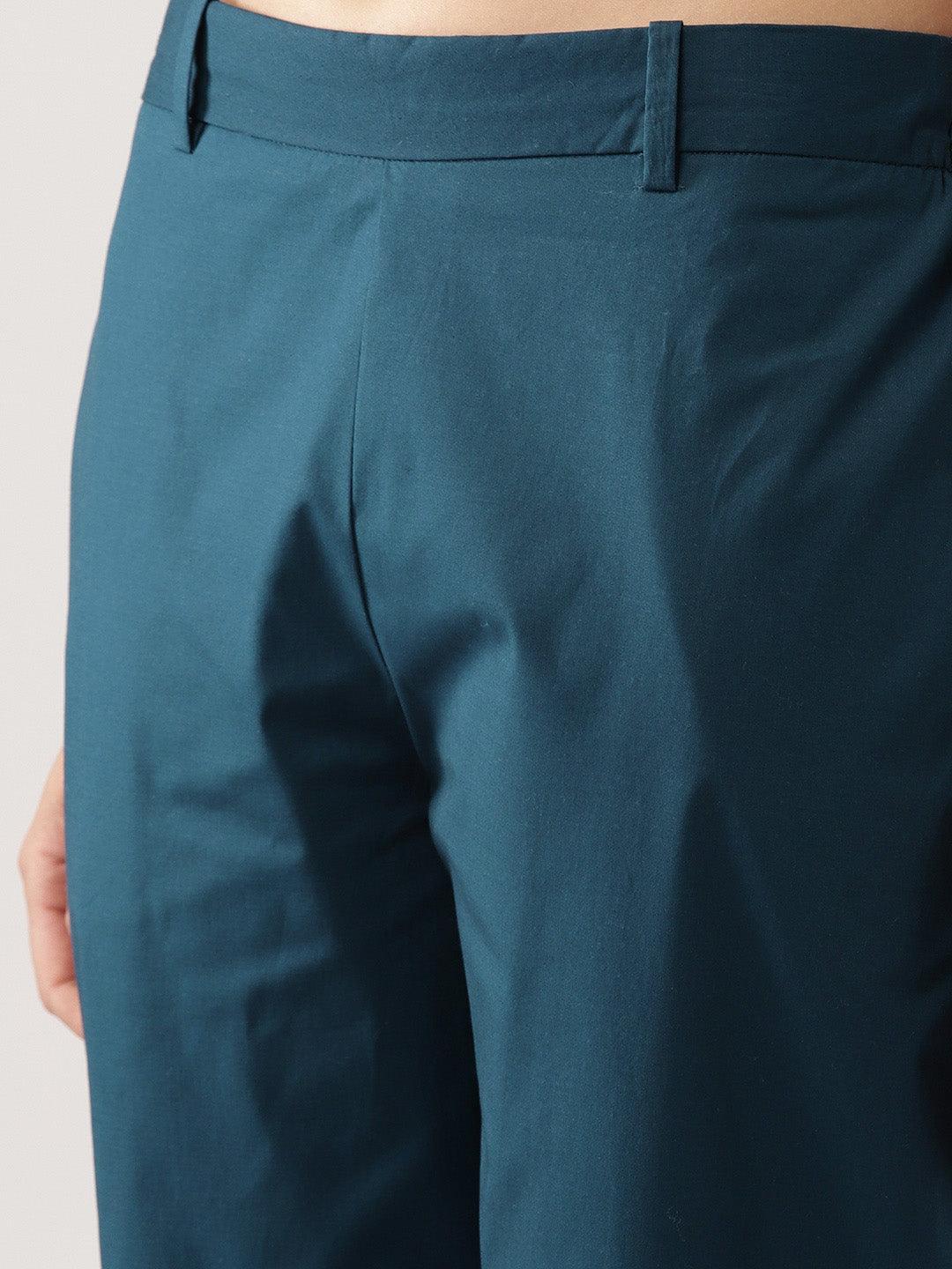 Blue Solid Polyester Trousers - Libas