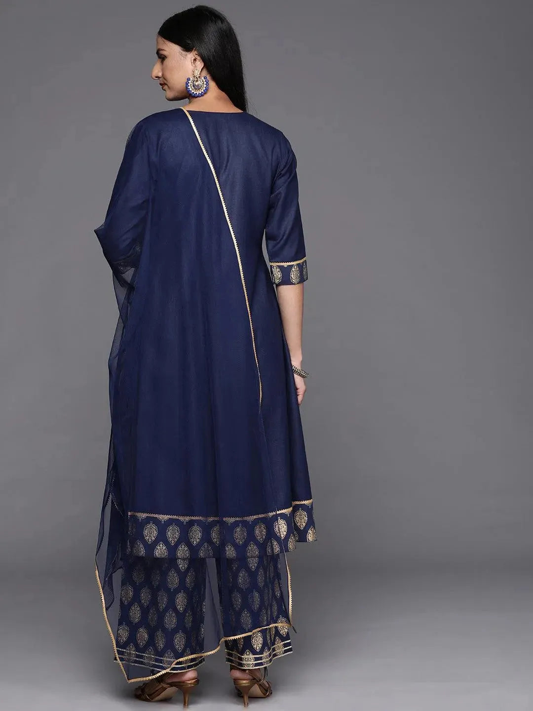 Blue Solid Rayon A-Line Suit Set - Libas 