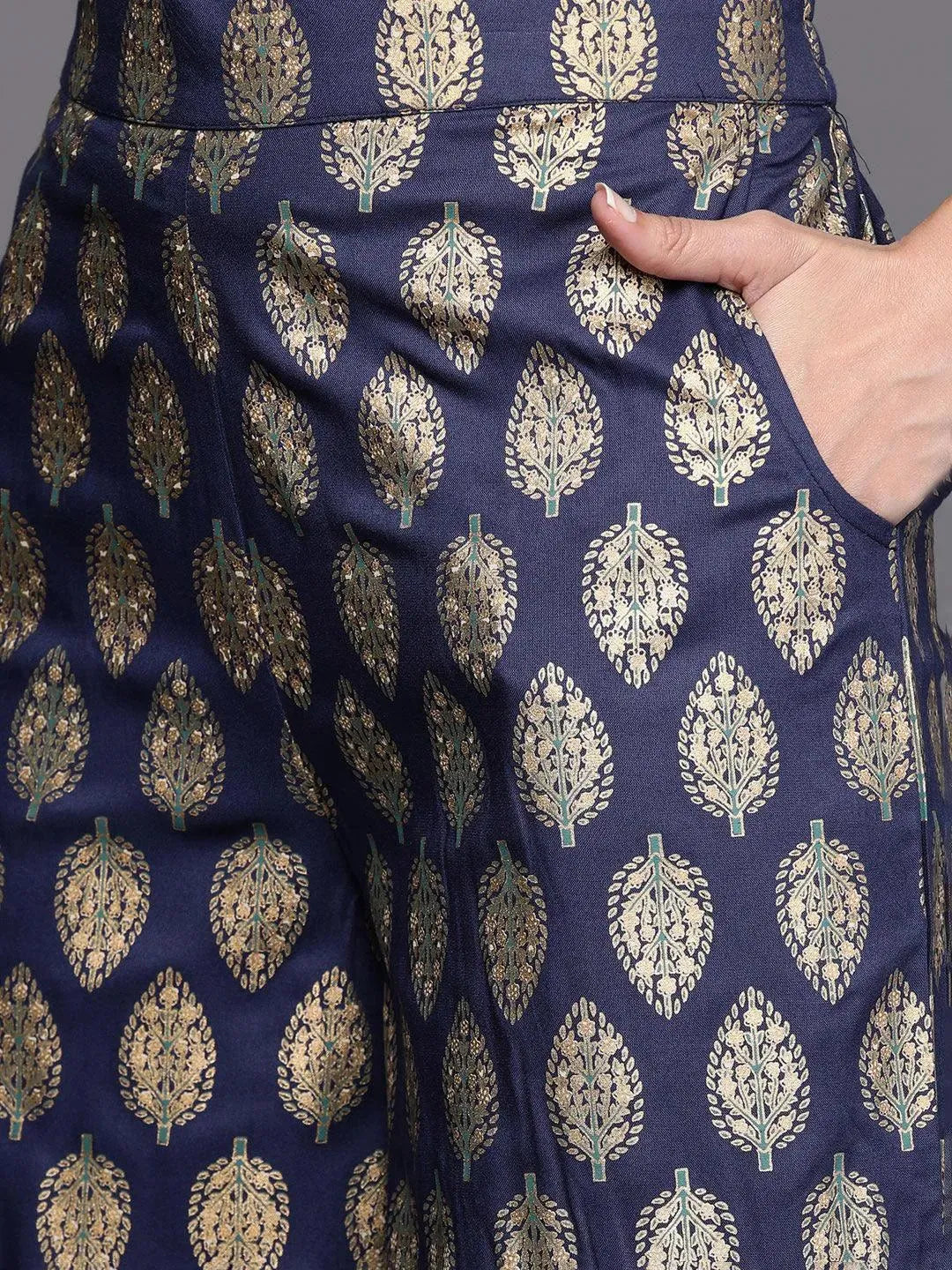 Blue Solid Rayon A-Line Suit Set - Libas 