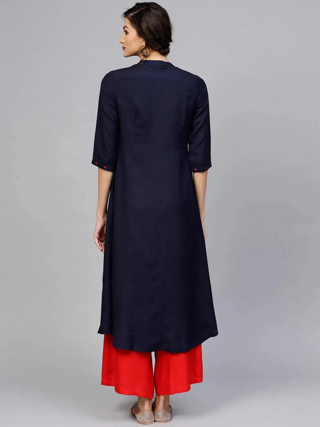 Blue Solid Rayon Kurta - Libas