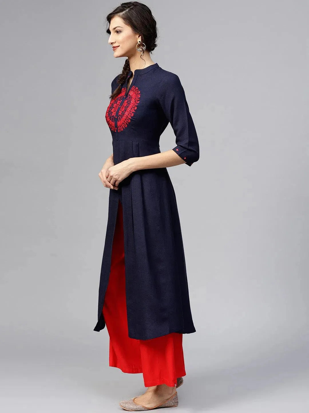 Blue Solid Rayon Kurta - Libas 