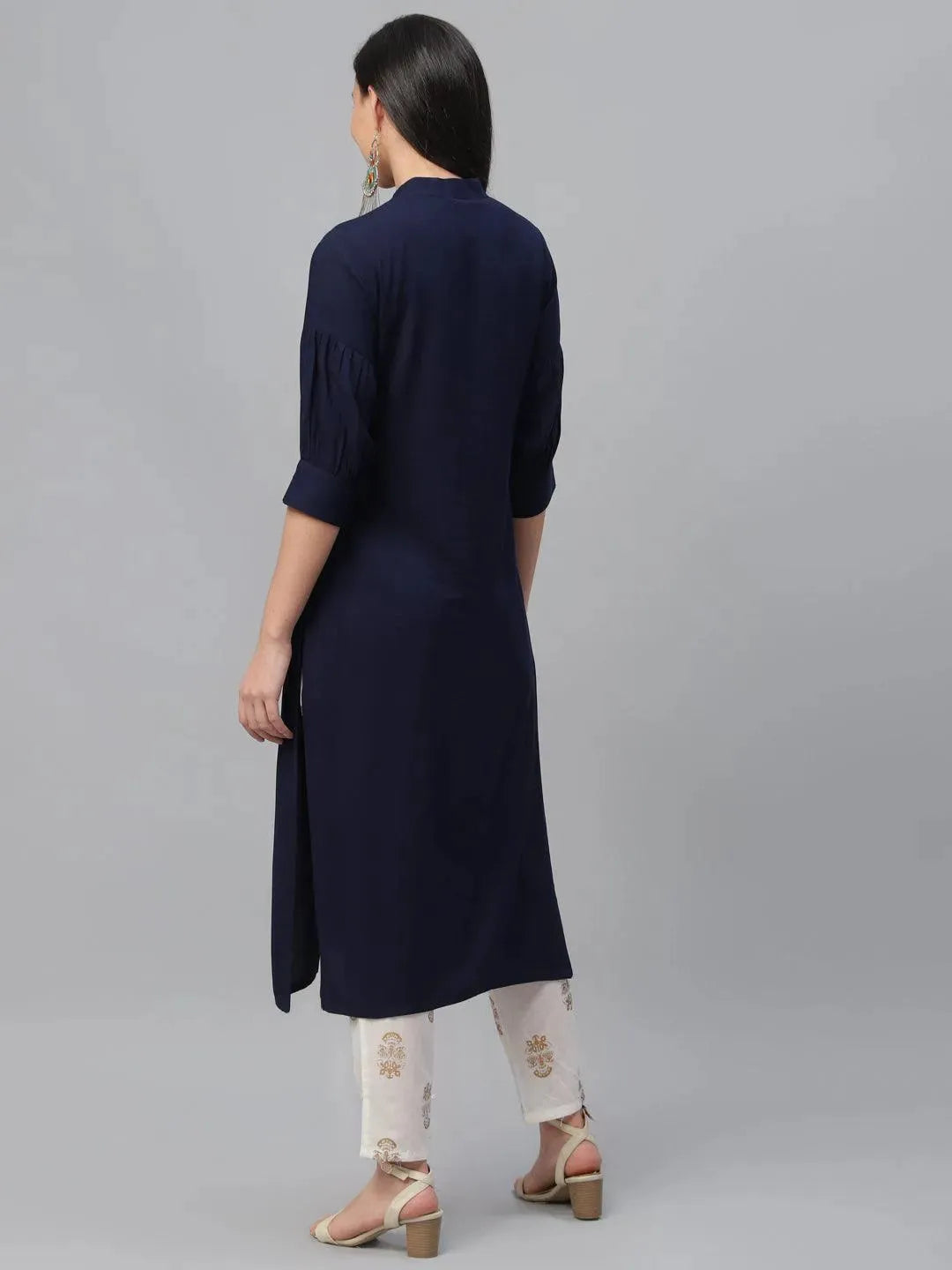 Blue Solid Rayon Kurta - Libas