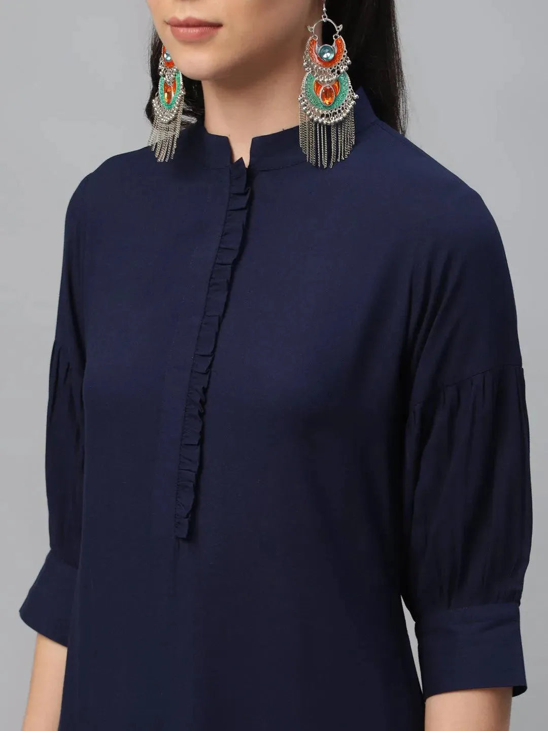 Blue Solid Rayon Kurta - Libas