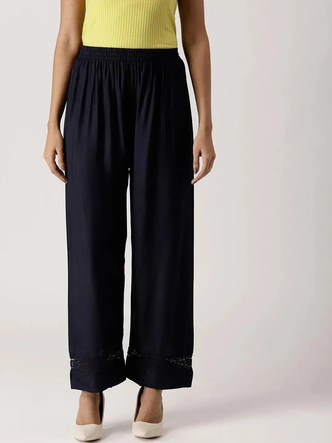 Blue Solid Rayon Palazzos - Libas